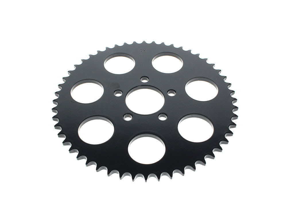 52 Tooth, Flat Steel Rear Chain Sprocket - Gloss Black. Fits Big Twin 2000up & Sportster 2000-2021.