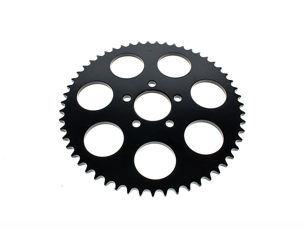 55 Tooth, Flat Steel Rear Chain Sprocket – Gloss Black. Fits Big Twin 2000up & Sportster 2000-2021.