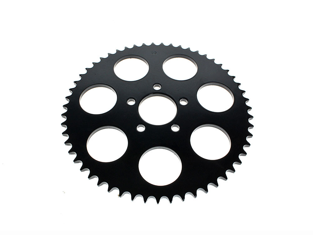 55 Tooth, Flat Steel Rear Chain Sprocket - Gloss Black. Fits Big Twin 2000up & Sportster 2000-2021.