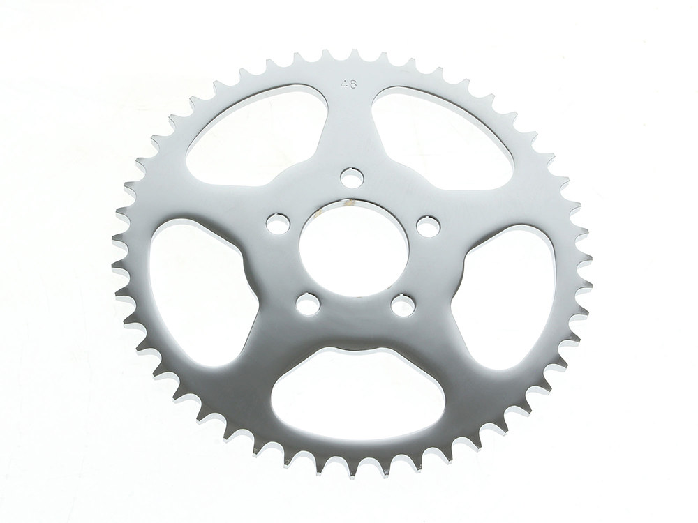 48 Tooth, Flat Steel Rear Chain Sprocket – Chrome. Fits Big Twin 2000up & Sportster 2000-2021.