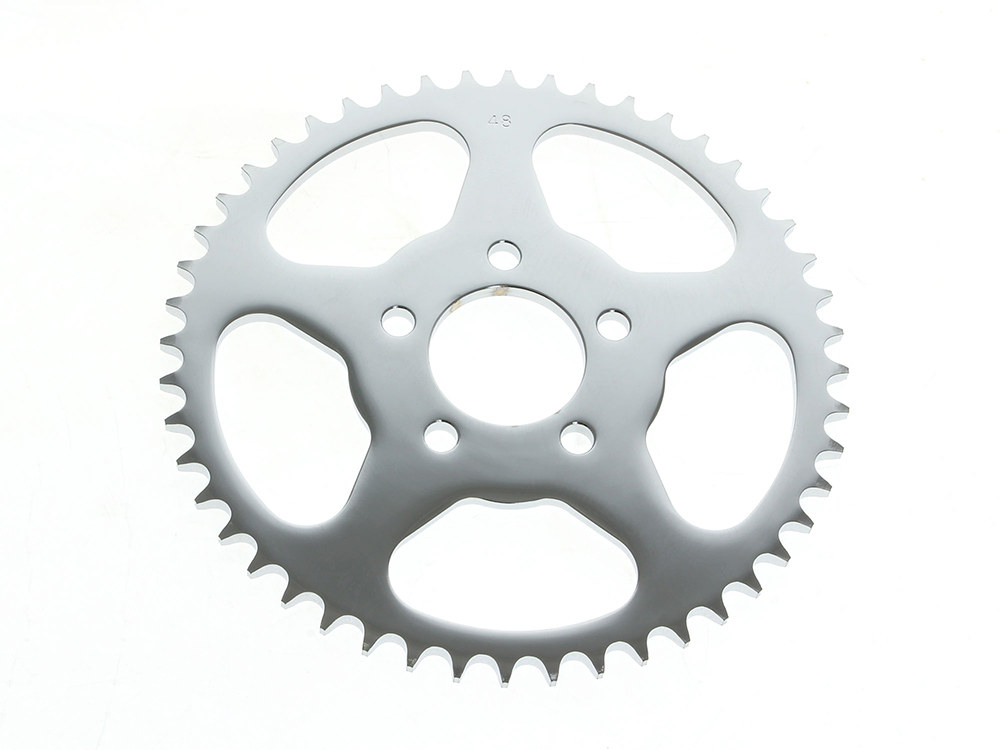 48 Tooth, Flat Steel Rear Chain Sprocket - Chrome. Fits Big Twin 2000up & Sportster 2000-2021.