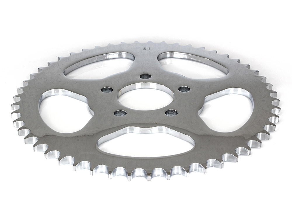 51 Tooth, Flat Steel Rear Chain Sprocket - Chrome. Fits Big Twin 2000up & Sportster 2000-2021.