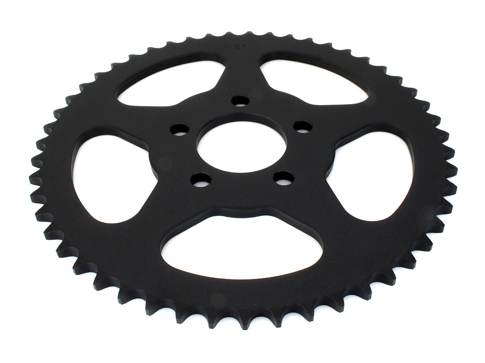 51 Tooth, Flat Steel Rear Chain Sprocket - Black. Fits Big Twin 2000up & Sportster 2000-2021.