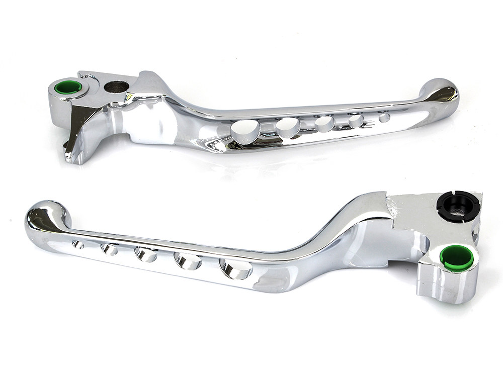 5 Hole Hand Levers – Chrome. Fits Softail 1996-2014, Dyna 1996-2017, Touring 1996-2007 & Sportster 1996-2003.