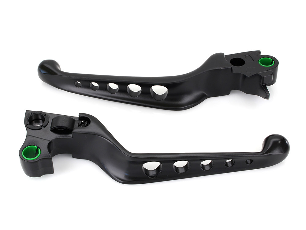5 Hole Hand Levers – Black. Fits Softail 1996-2014, Dyna 1996-2017, Touring 1996-2007 & Sportster 1996-2003.