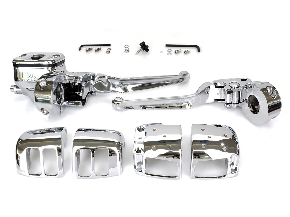 Handlebar Control Kit – Chrome. Fits Most Big Twin & Sportster 1996-2011 Models with Front Dual Disc Rotors.