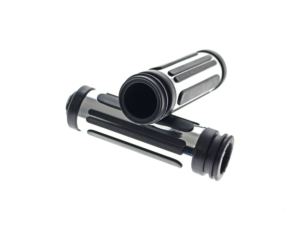 Chrome & Rubber Slotted Style Handgrips. Fits Most Big Twin 2008up with Throttle-by-Wire