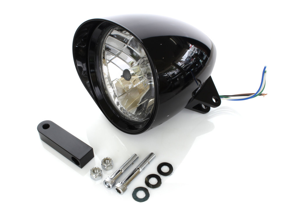 5-3/4in. Billet Headlight with Visor & Extended Mount – Gloss Black.