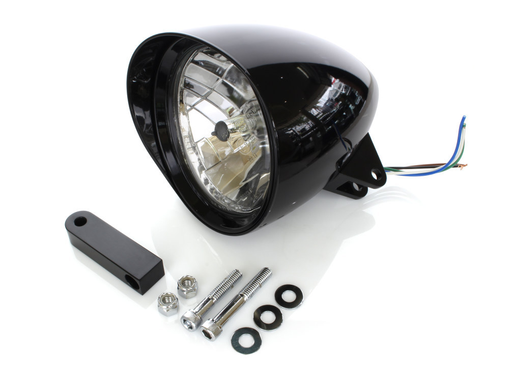 5-3/4in. Billet Headlight with Visor & Extended Mount - Gloss Black.