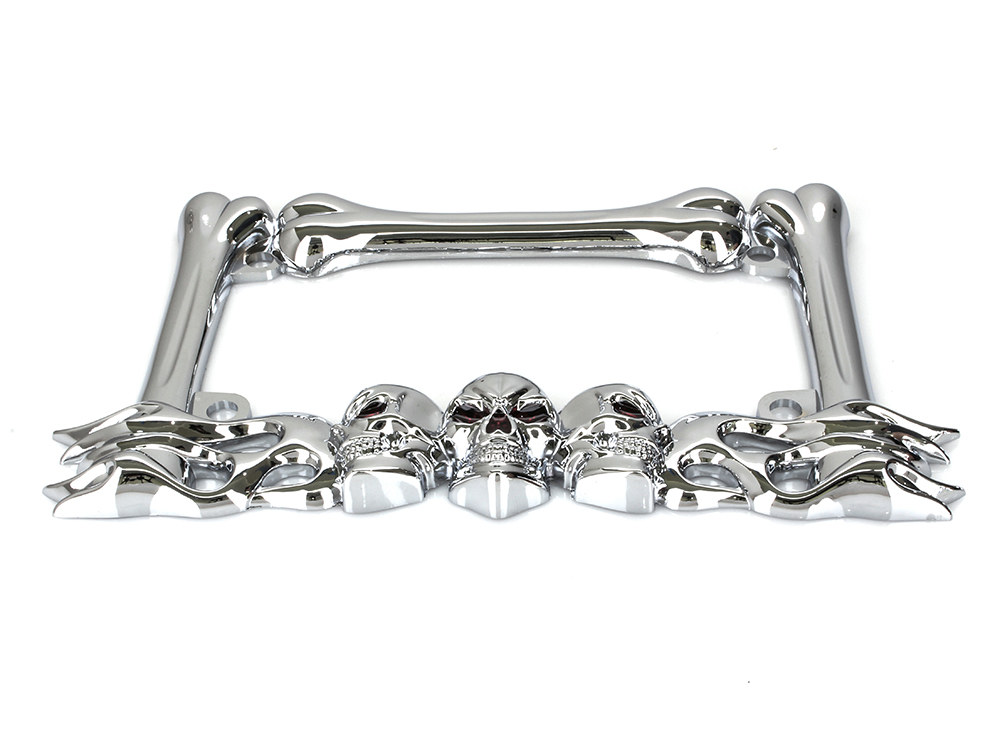 Number Plate Frame with Skulls - Chrome.