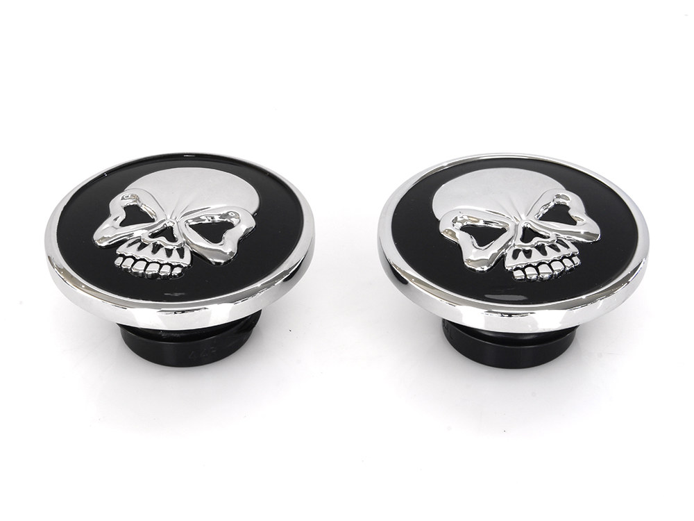 Screw-In Fuel Caps - Chrome & Black Skull. Fits H-D 1982-1995.