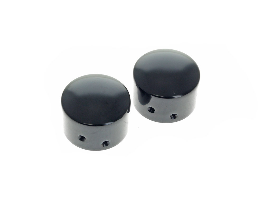 Rollies Speed Shop Front Axle Caps – Gloss Black. Fits Touring 2008up, Softail 2007-2017, Dyna 2008-2017, Sportster 2008-2021, V-Rod 2008-2011, Street 2015-2020