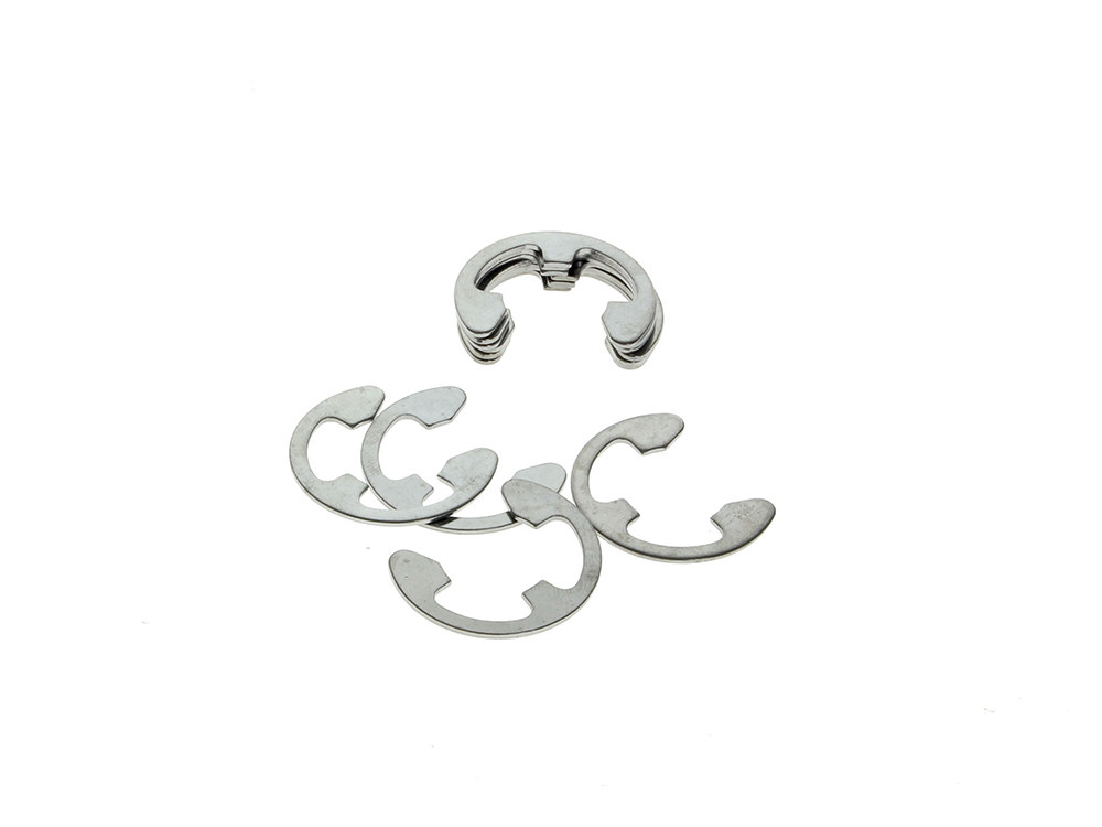 Rear Axle E-Clip Retainer - Pack of 10. Fits Softail 2008up, Touring 2014up, Dyna 2008-2017, Sportster 2008-2021, Pan America 2022up, Sportster S 2021up & Nightster 975 2002up