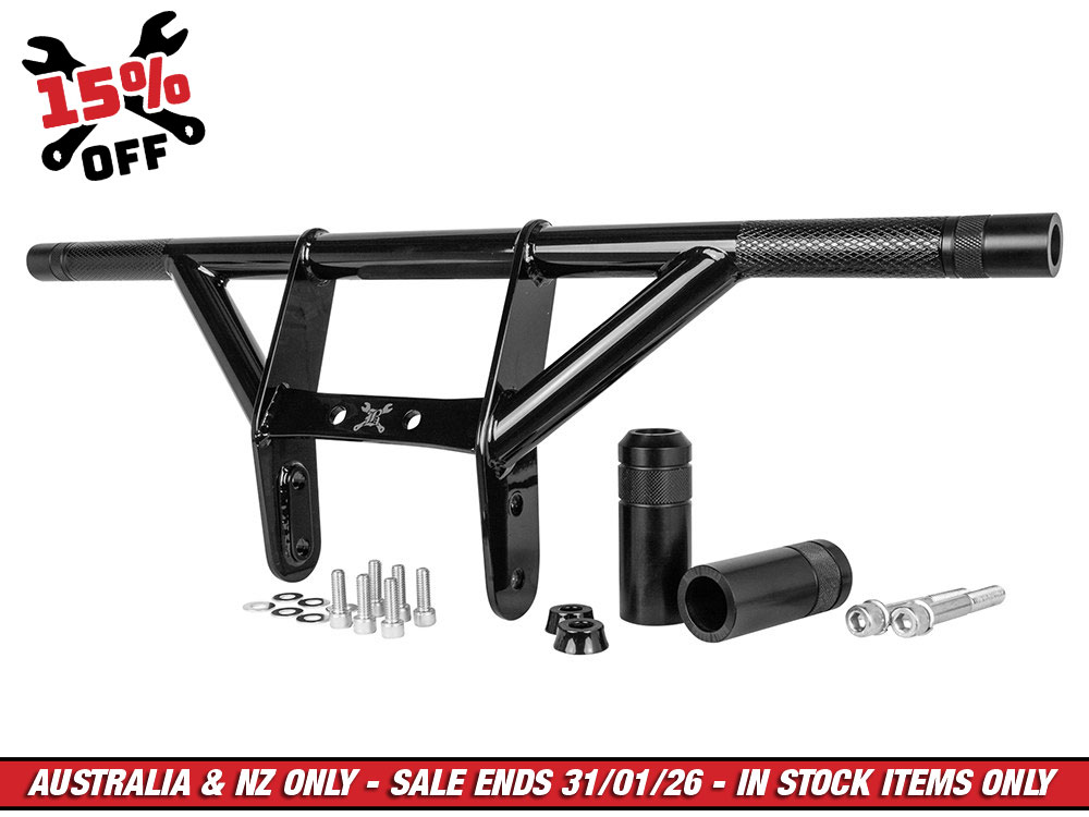 Front & Rear Brawler Crash Bar Kit - Black. Fits Sportster 2004-2021 with Mid-Mount Controls
