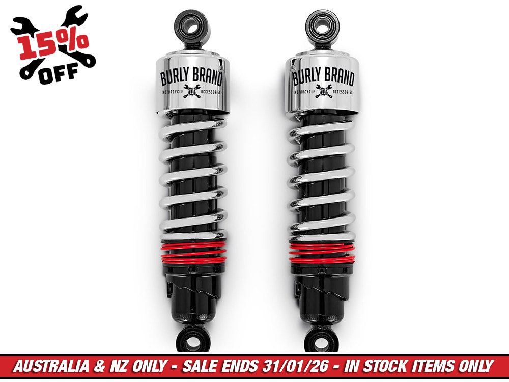 10-1/2in. Slammer Plus Rear Shock Absorbers - Chrome. Fits Dyna 1991-2017.