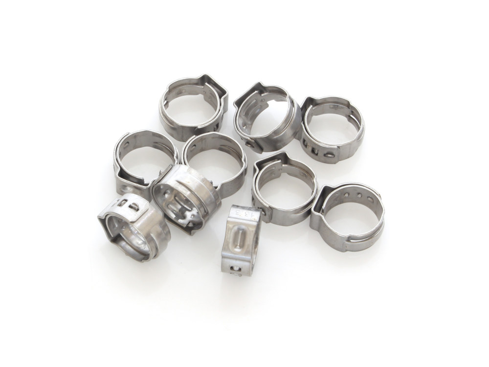 Stepless Ear Clamps – Pack of 10. Size range is 10.8 to 13.3 mm