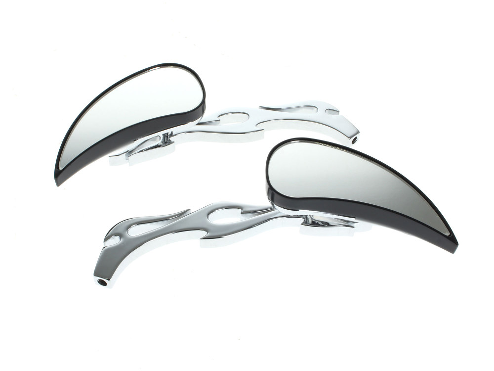 Teardrop Mirrors with Flames – Chrome & Black. Sold as a Pair