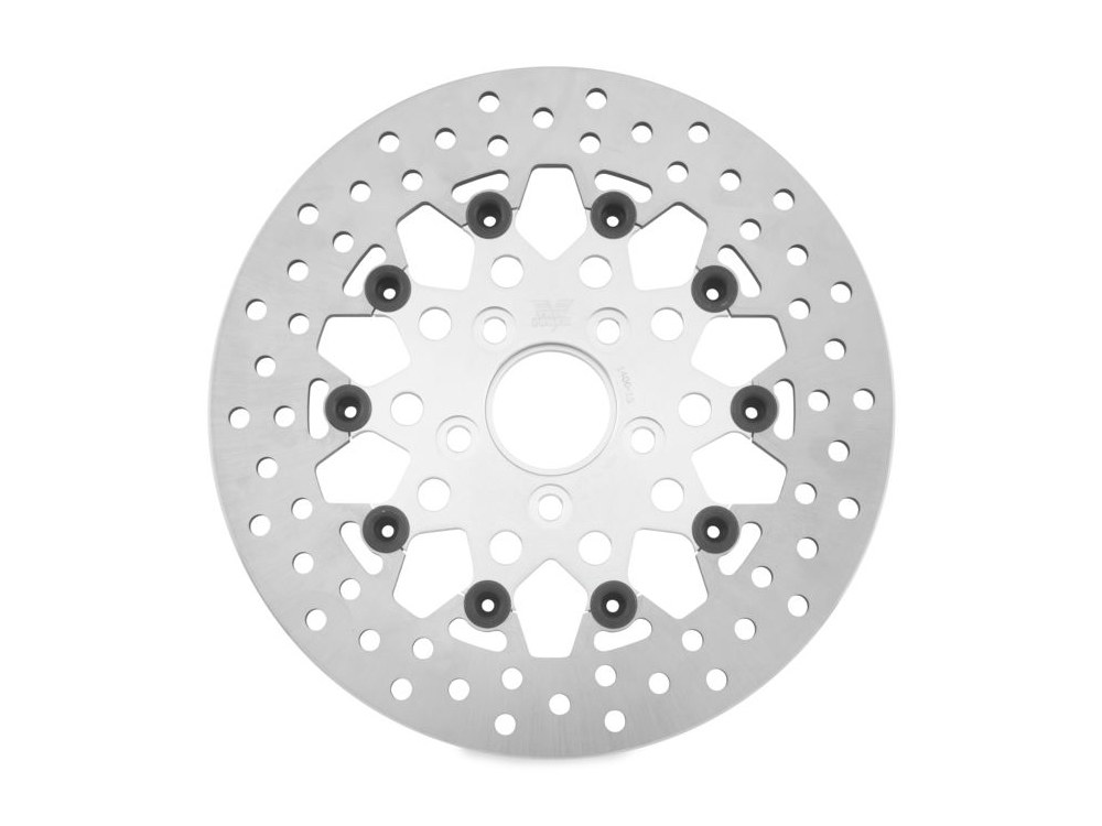 11.5in. Rear Mesh Design Floating Disc Rotor – Silver. Fits Big Twin 1984up & Sportster 1984-2010.