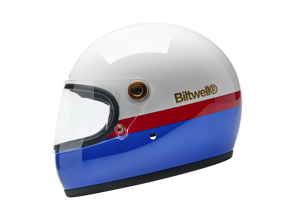 BIL Gringo S Helmet - Apex Gloss White, Red & Blue. Size Small with ECE R22.06 Compliance