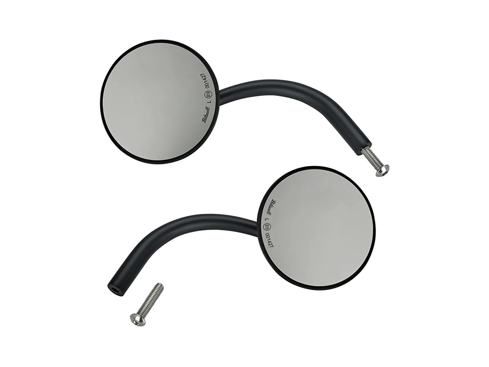BIL Round Utility Mirrors - Satin Black. Left and Right Set
