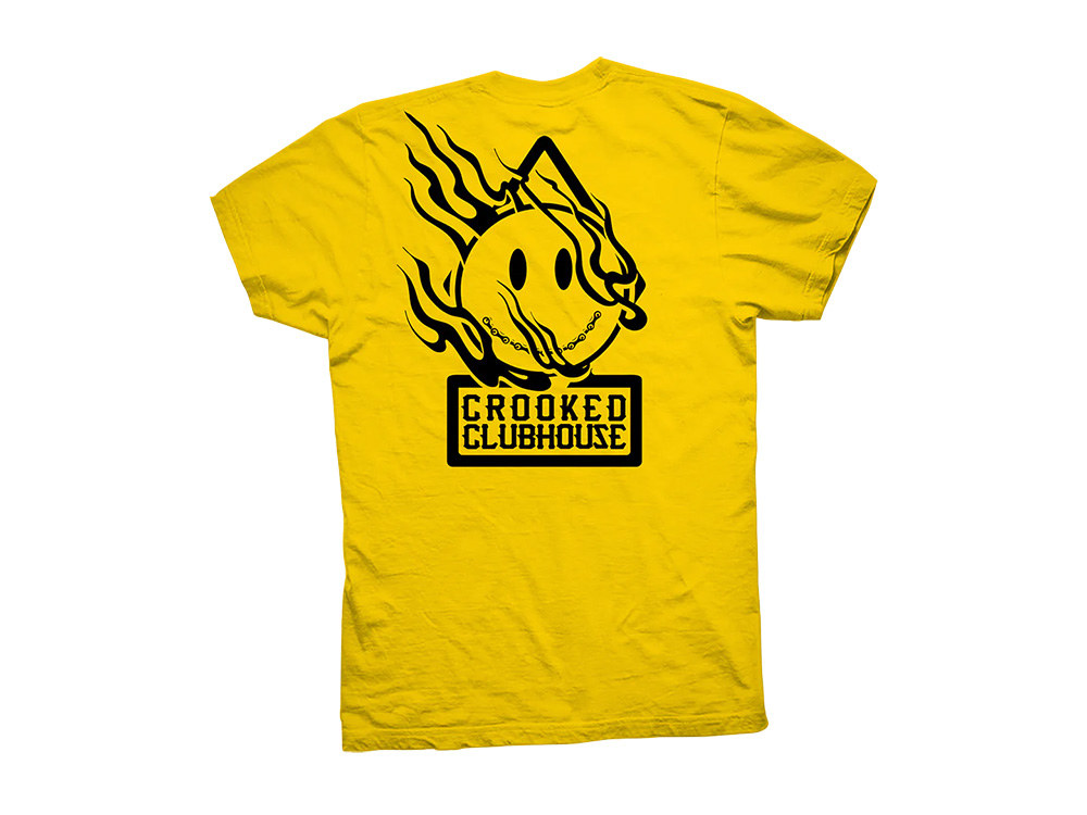 Crooked Clubhouse Yellow Happy Short Sleeve Tee. Large.