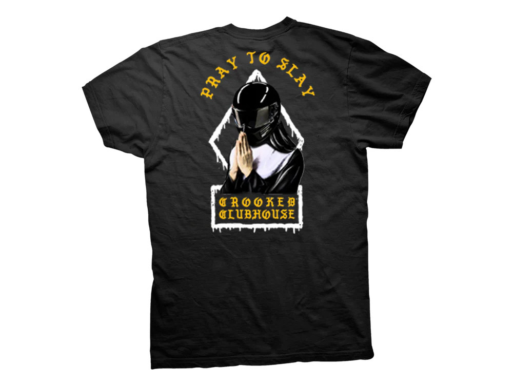 Crooked Clubhouse Black Pray To Slay Short Sleeve Tee. X-Large.