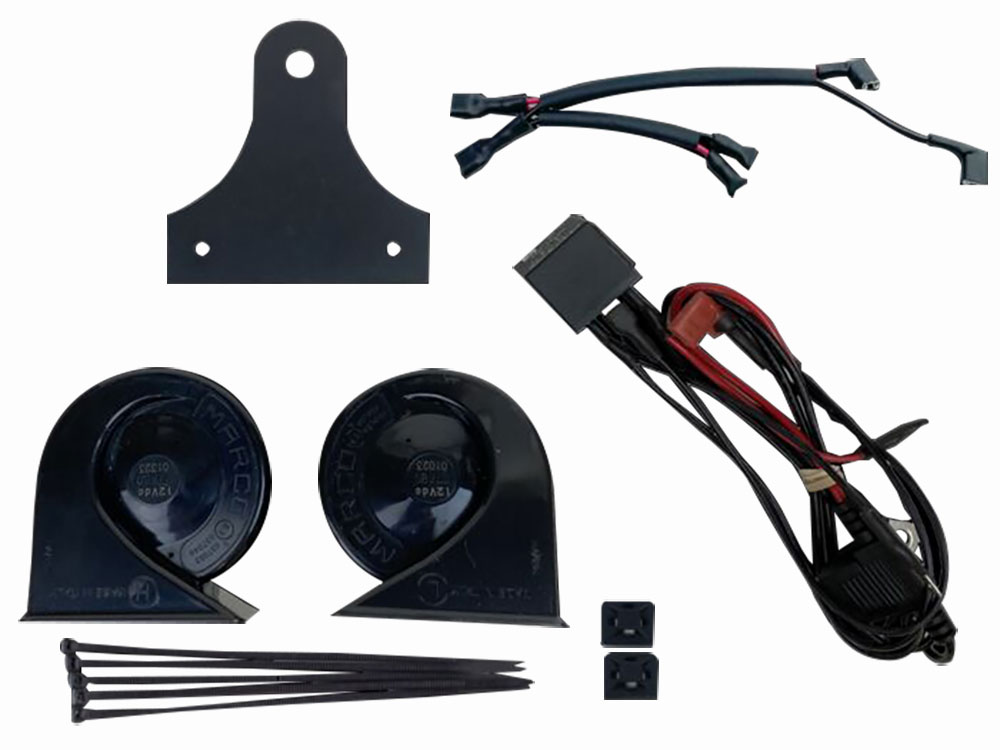 109db Electromagnetic Horn Kit – Black. Fits Touring 1992up, Big Twin 1992-2017 & Sportster 1992-2021
