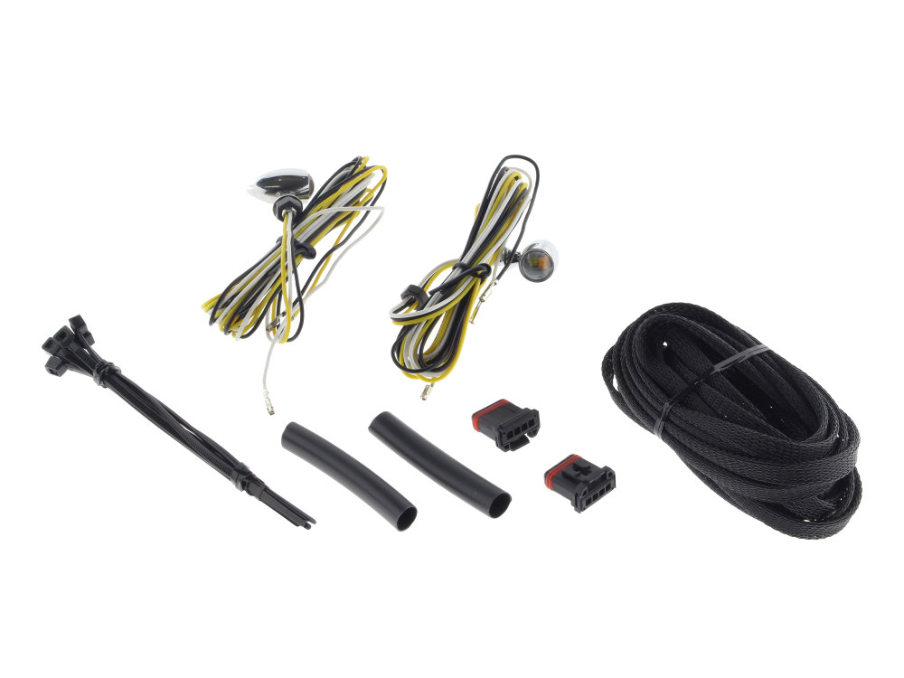 Micro Bullet Dual Function Front Turn Signals - White Run - Amber Turn - Chrome.