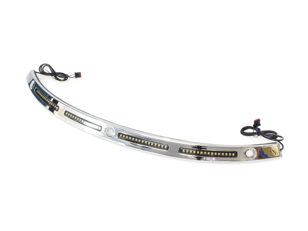 LED DRL Windshield Trim with Sequential Amber Turn, White Run & Smoke Lens – Chrome. Fits Touring 2014up.