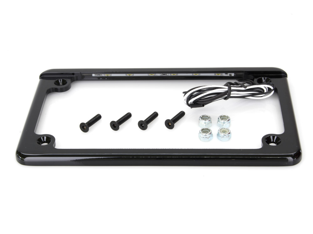 Flat Low Profile Number Plate Frame with LED Illumination - Black.