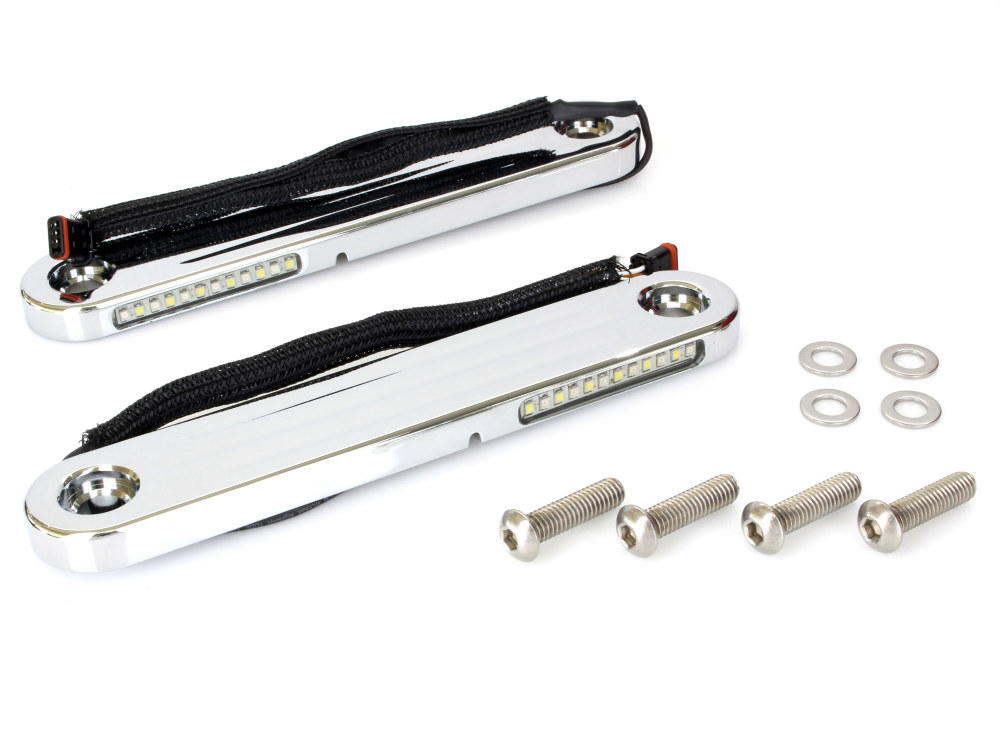 LED Dynamic Strips. Amber Turn with White Run – Chrome Finish. Fits Street Glide 2014up.