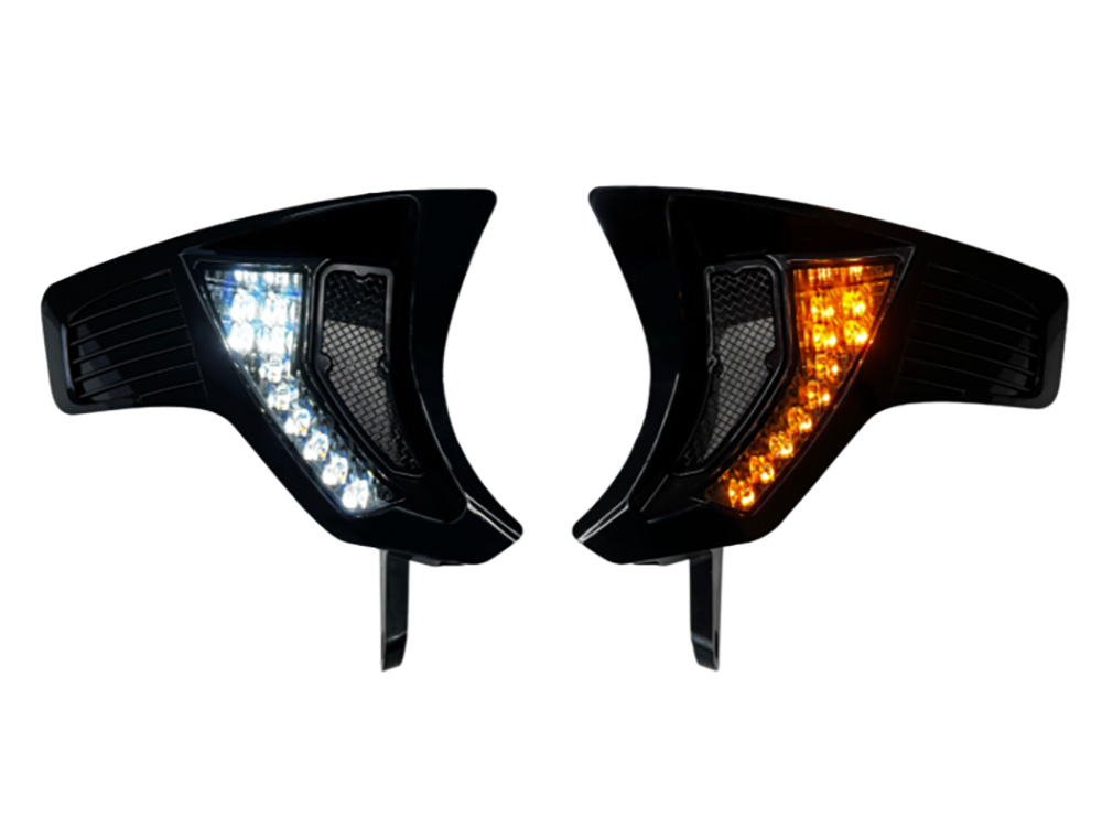 LED Vent Insert Turn Signal Upgrade With Amber & White LED's - Gloss Black. Fits Road Glide 2024up & CVO Road Glide (Inc 'ST') 2023up.