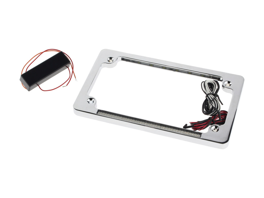 Flat Number Plate Frame with LED Red Brake Light - Chrome.