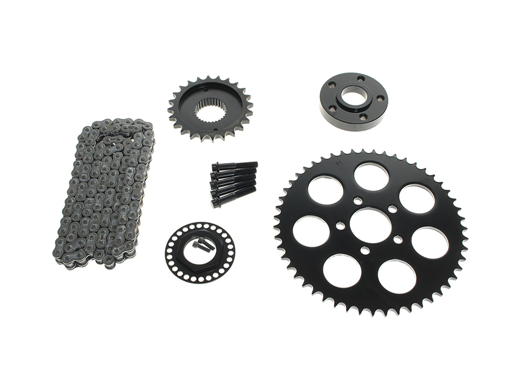 Rear Drive Belt to Chain Conversion. Fits Softail 2008-2017 with 200 Rear Tyre. 51T Black Rear Sprocket. Final Drive Ratio = 2.125:1