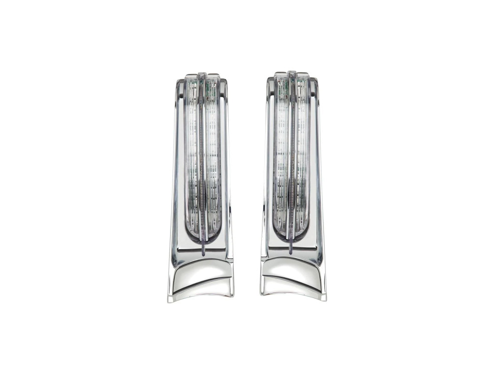 LED Filler Panel Lights. Red Run & Brake with Amber Turn and Chrome Housing. Fits Ultra & Road King Touring Models 2014-24 & Street/Road Glide ST 2022-23