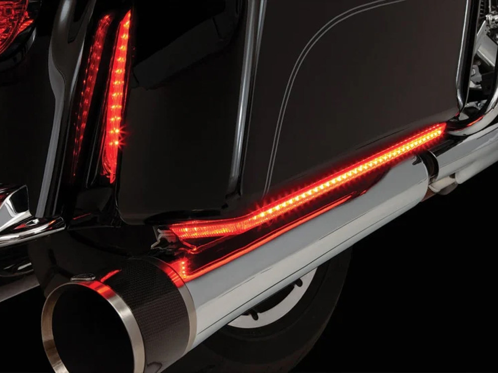 Machete Saddlebag LED Lights. Red Run, Brake & Turn with Smoke Lens. Fits Touring 2014-2023 with Standard Bags