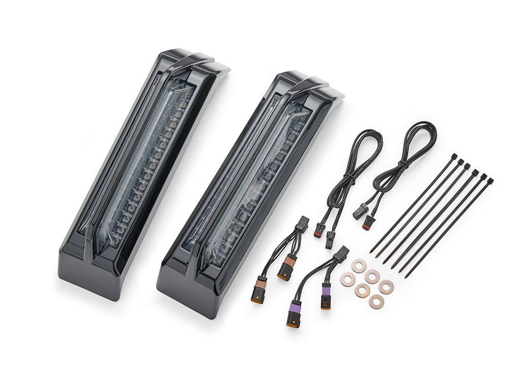 Ciro3D LED Fascia Filler Panel Lights. Red Run & Brake with Amber Turn and Black Housing. Fits CVO Touring 2023up, Street Glide & Road Glide 2024up, Touring 2025up