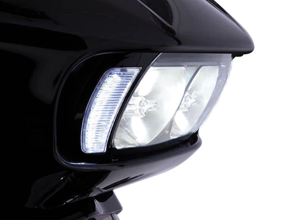 Fang LED Headlight Bezel Vent Inserts With Amber & White LED’s – Black. Fits Road Glide 2015-2023