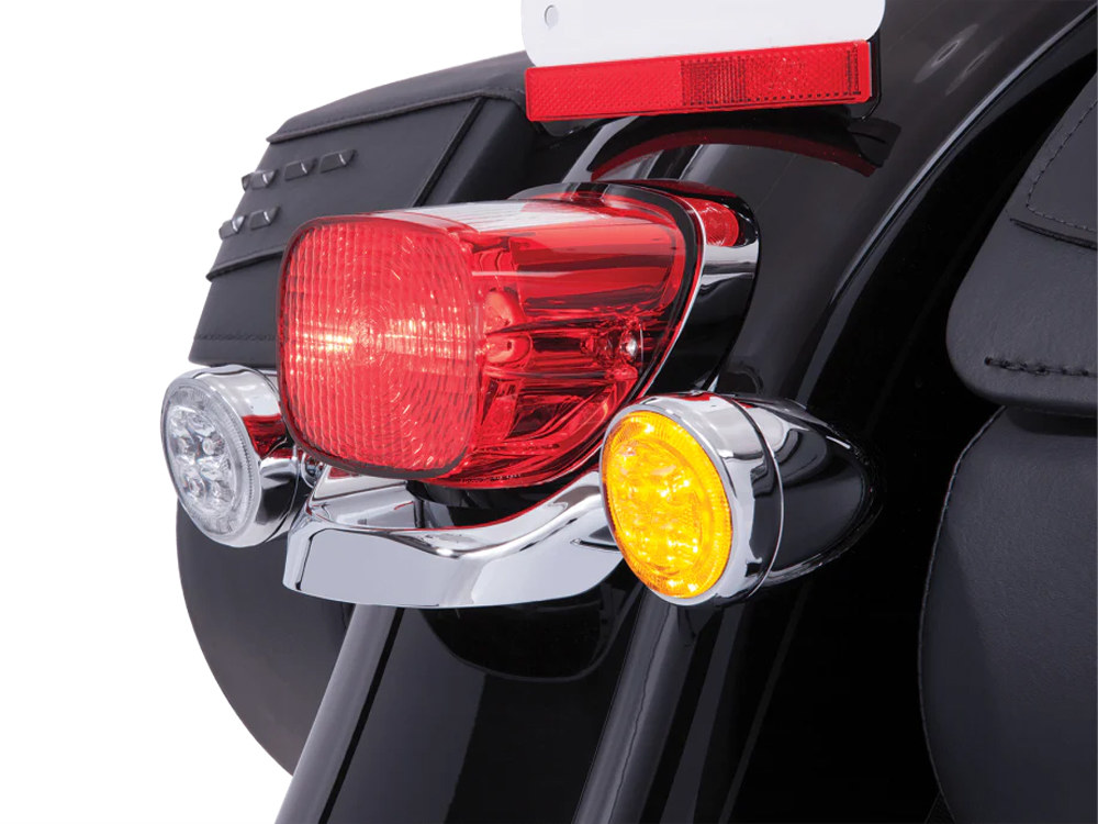 Fang LED Amber Turn Signal Inserts With Clear Lenses & Chrome Bezel. Fits Front and Rear on most Models With OEM Bullet Style Indicators 2002up.