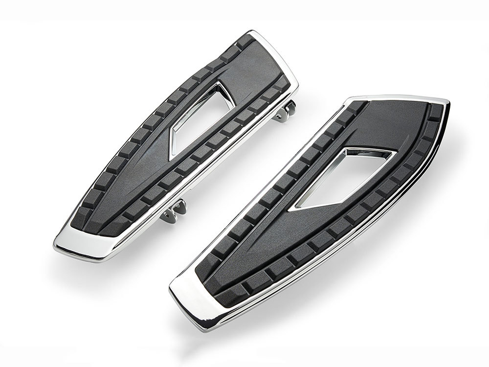 Front Heavy Chicane Floorboards – Chrome. Fits Touring 1982up, FL Softail 1986-2017 & Dyna Switchback 2012-2016