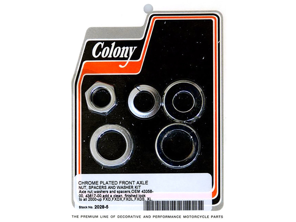 Front Axle Spacer Kit with Chrome Finish. Fits Mid Glide Dyna 2000-2003 & Sportster 2000-2007