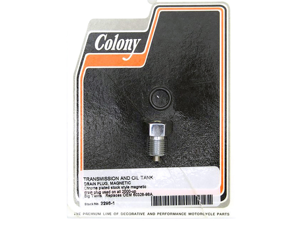 Oil & Transmission Drain Plug - Chrome. Fits Big Twin 2000up.