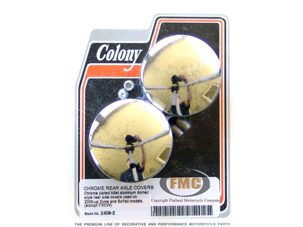 Rear Dome Style Axle Covers - Chrome. Fits Softail & Dyna 2008-2017.