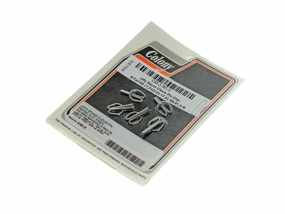 Jiffy Stand Clevis Pin Clip - Pack of 5. Fits Softail 2000-2017, Dyna 1991-2017, Sportster 1989-2021 & V-Rod 2002-2017