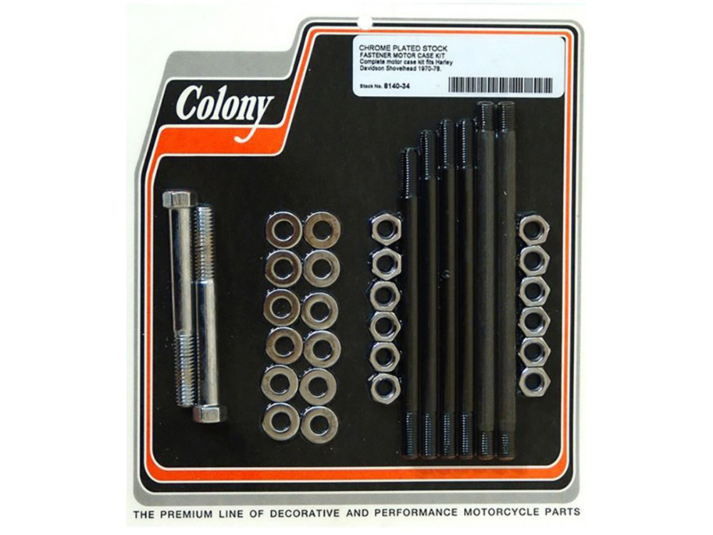 Stock Motor Case Stud, Bolt & Nut Kit - Chrome. Fits Shovel 1970-1978.