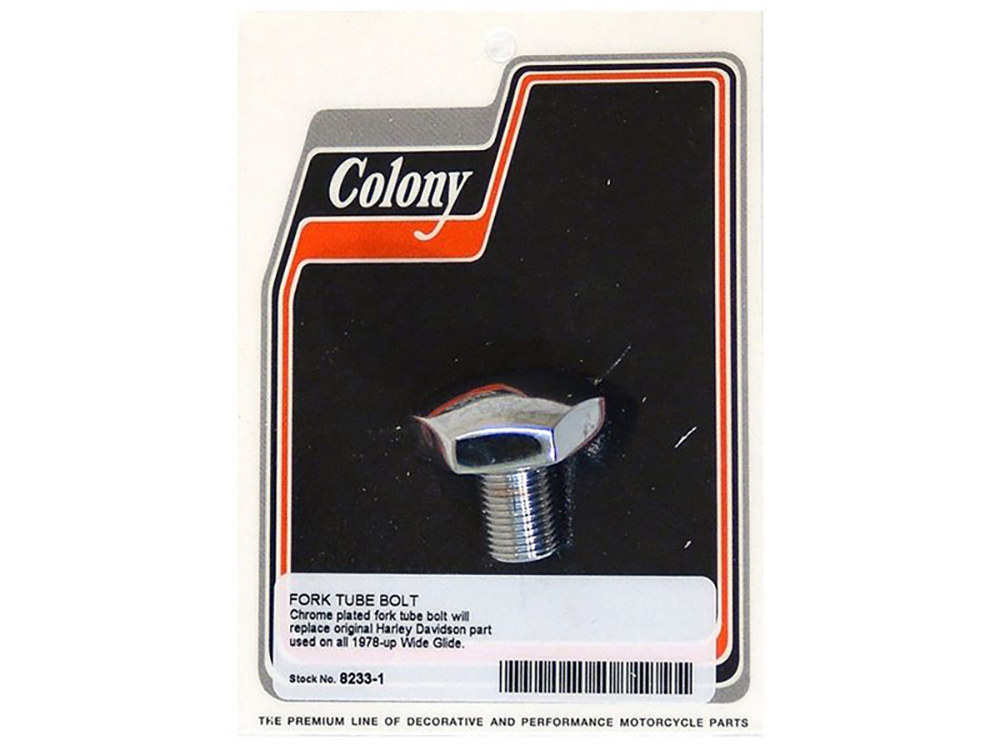 Fork Tube Bolt - Chrome. Fits Big Twin 1978-2017 with Wide Glide Front End.