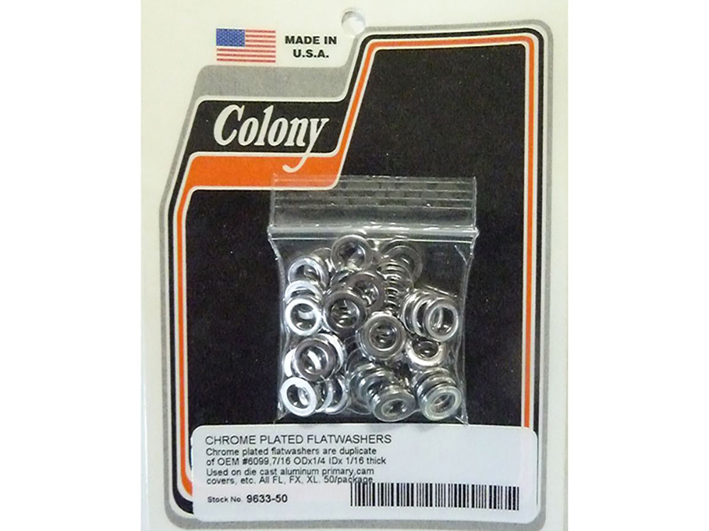 1/4in. Flat Washers – Chrome. Pack of 50