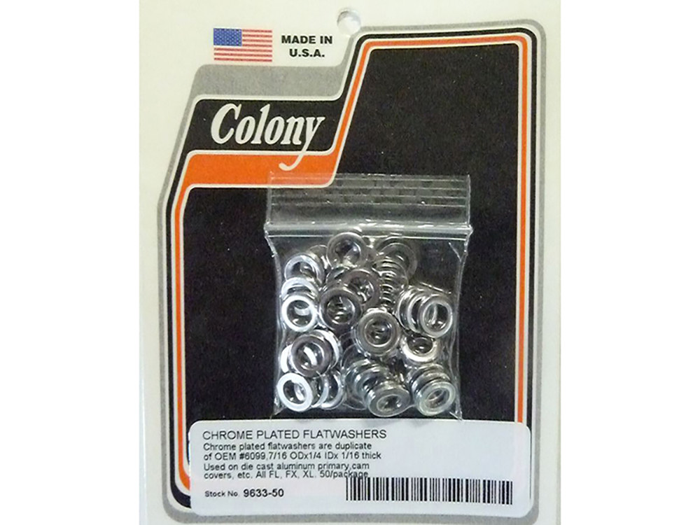 1/4in. Flat Washers - Chrome. Pack of 50