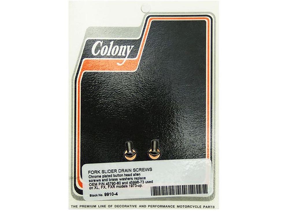 Button Head Fork Slider Drain Screws - Chrome. Fits FX & FXR 1973up & Sportster 1973-2021.