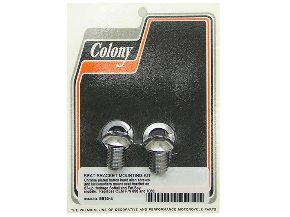 Seat Mount Bolts – Chrome. Fits Fat Boy & Heritage 1987-2017.